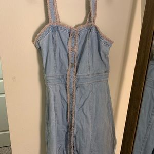 Blue denim dress with detailing